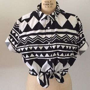 21 MEN black&white geometric ALOHA shirt